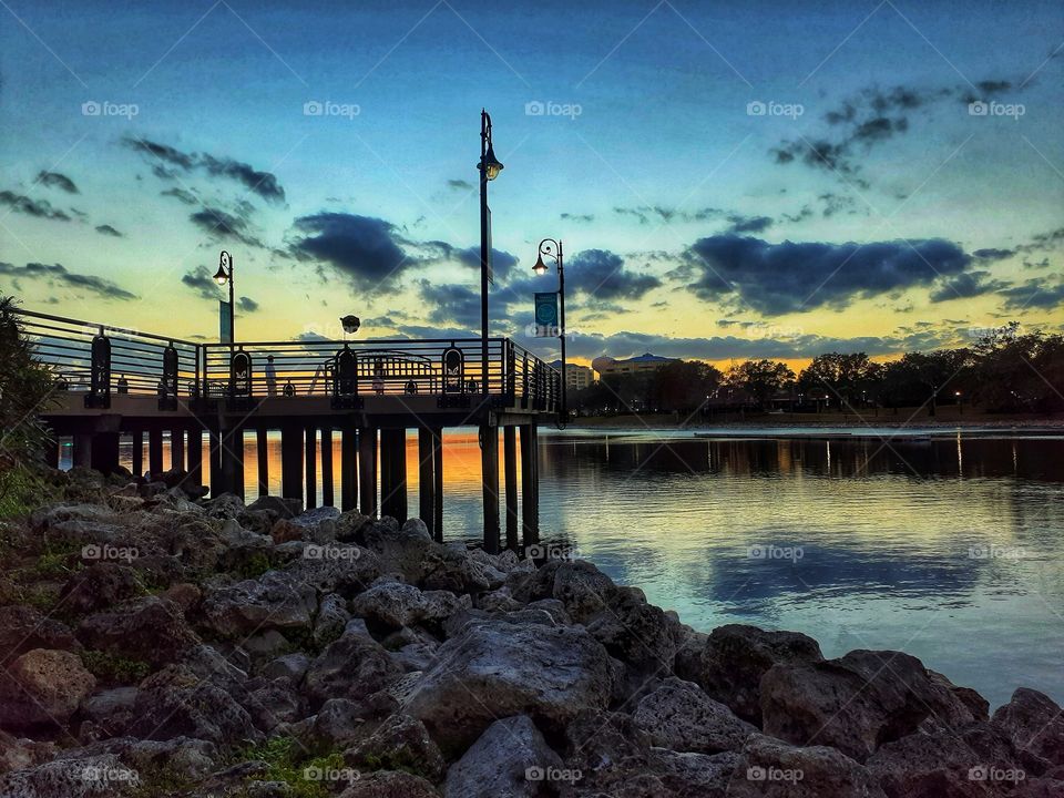 Sunset over the lake at Cranes Roost Park in Altamonte Springs, Florida on February 3, 2022.