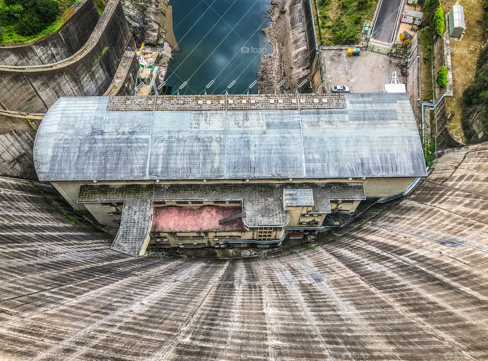 A downwards view at the top of Barragem Castelo Do Bode (river dam)