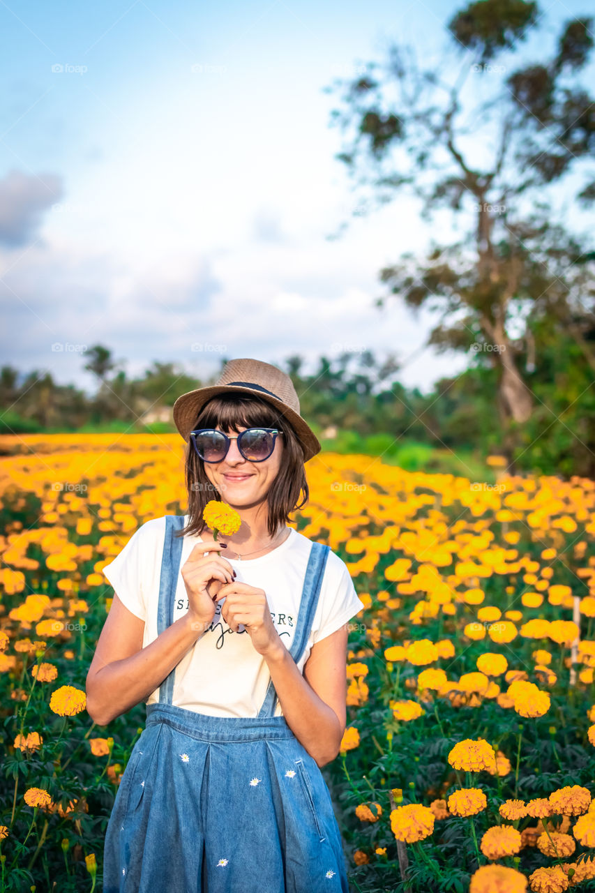 Marigold fields, Bali island.