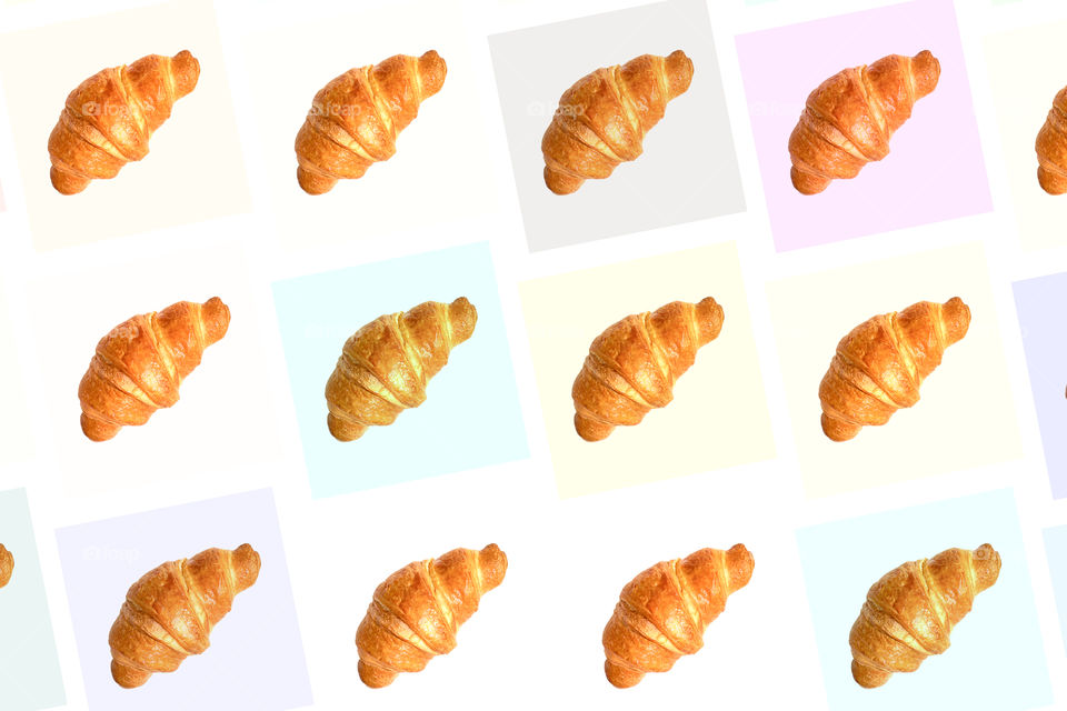 Fresh homemade croissants pattern in different colour sections