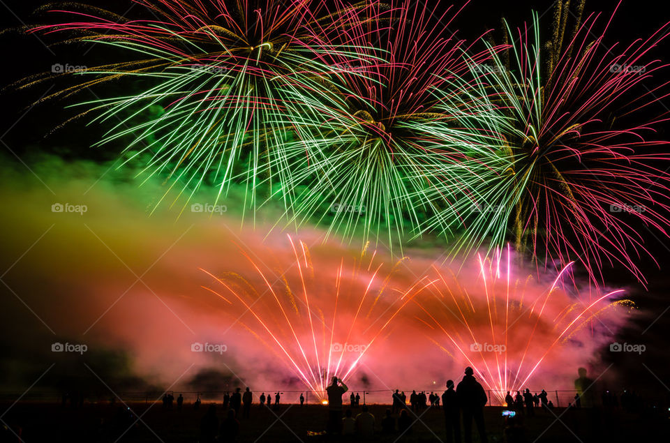 Colorful fireworks at night