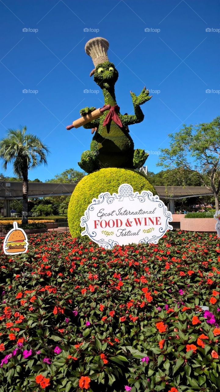 Figment topiary design at the Epcot International Food & Wine Festival at Walt Disney World.