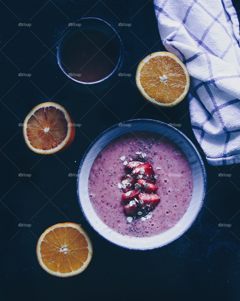 High angle view of strawberry smoothie