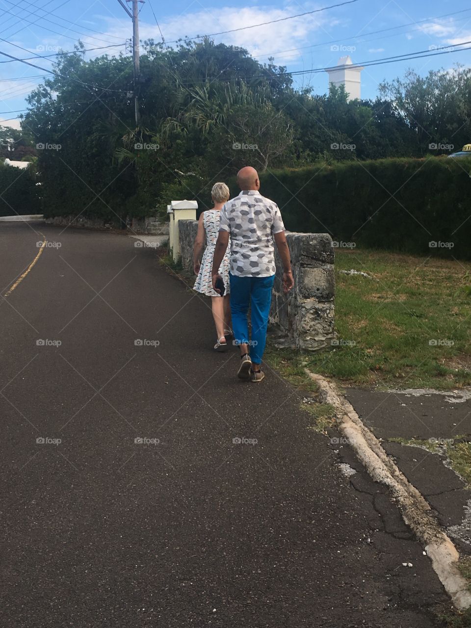 Walking Single File on the Skinny, Winding Roads in Bermuda  