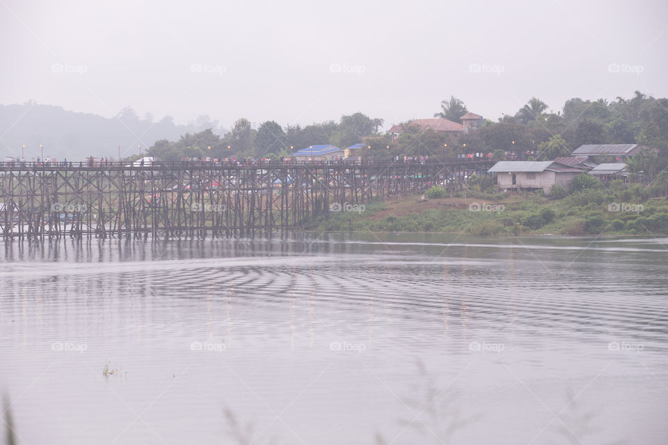 Wood bridge in Sagklaburi Kanchanaburi Thailand 