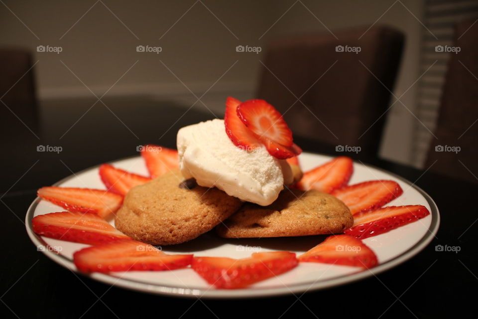 Freshly baked chocolate chip cookies