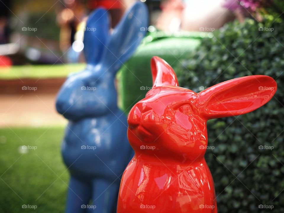 Red and blue easter bunnies