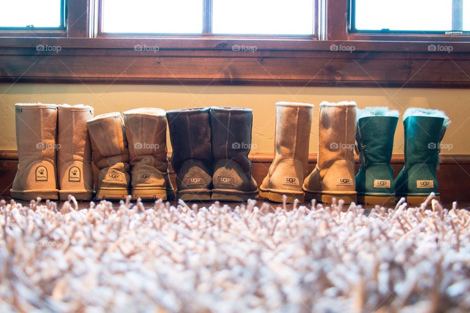 Winter wedding boots in a row