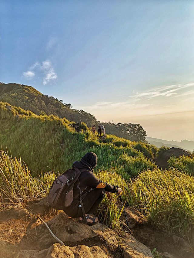Beautiful view on the top of the mountain in the morning on one of the mountains in Indonesia.