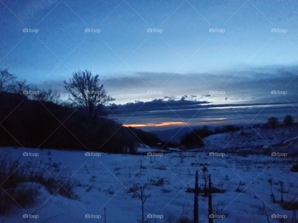 winter sunset on a mountain