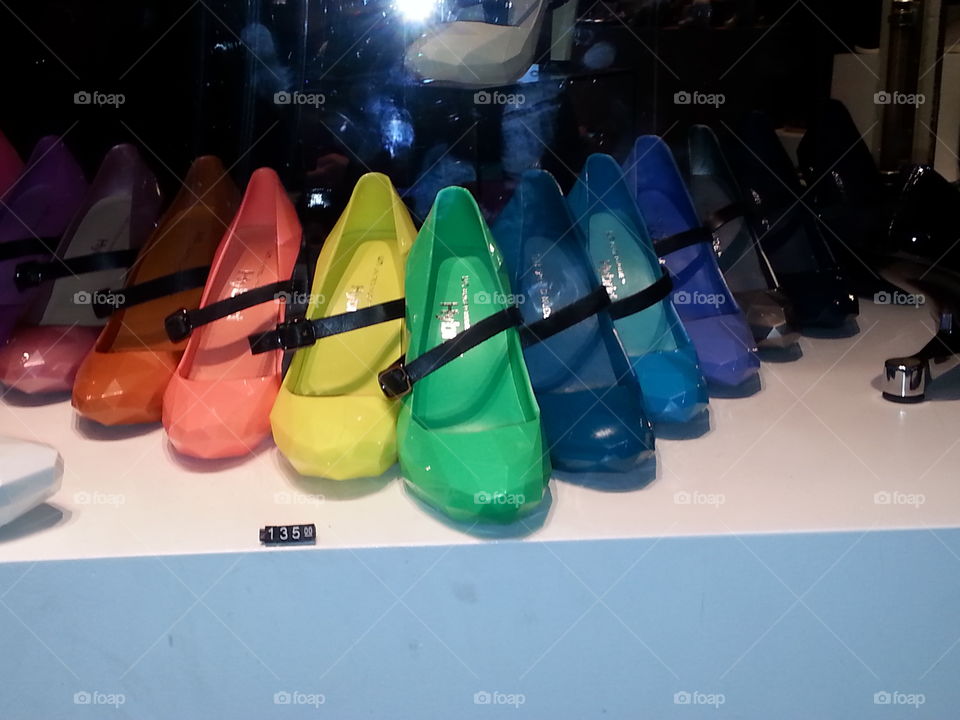 Rainbow shoes. Weekend away in london and saw these in a shop window.