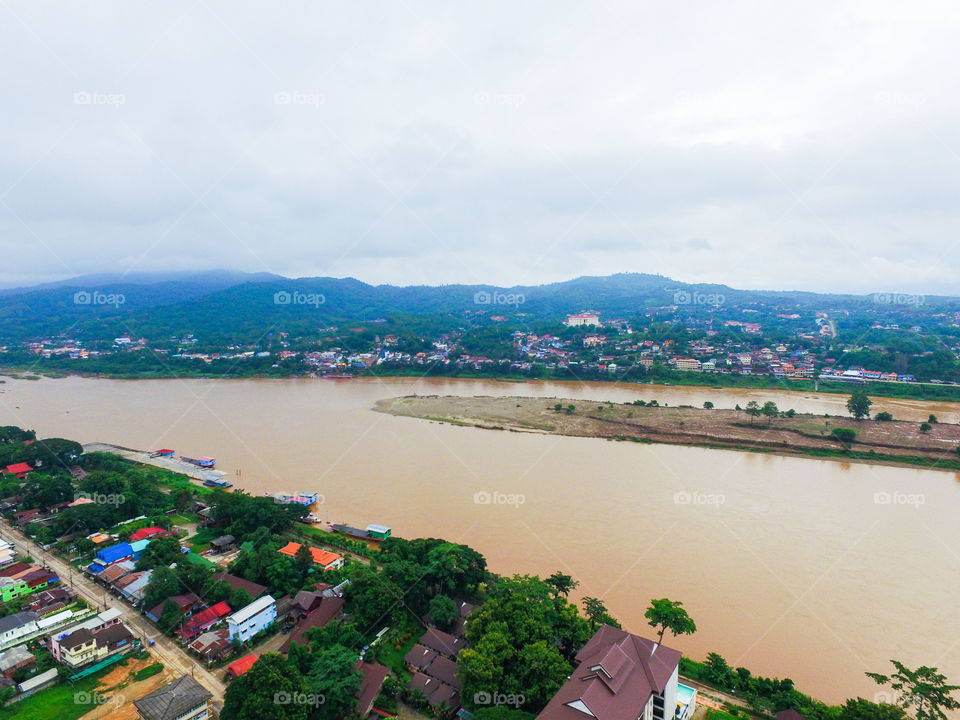 aerial view in river of thailand and laos