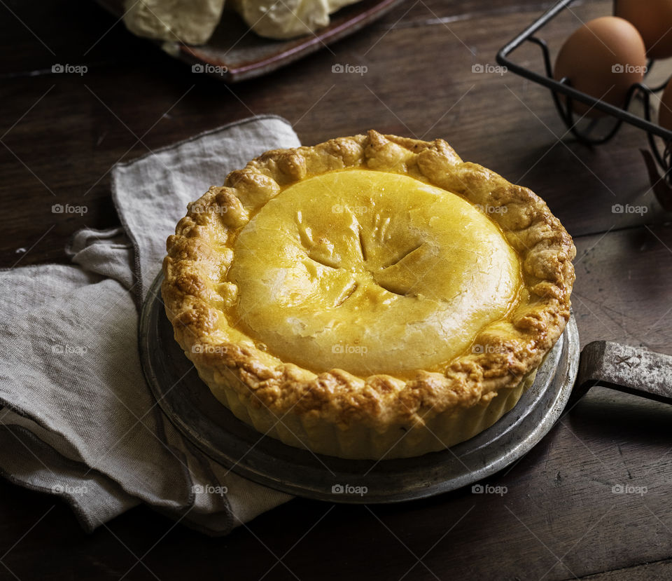 Fresh round homemade pumpkin pie