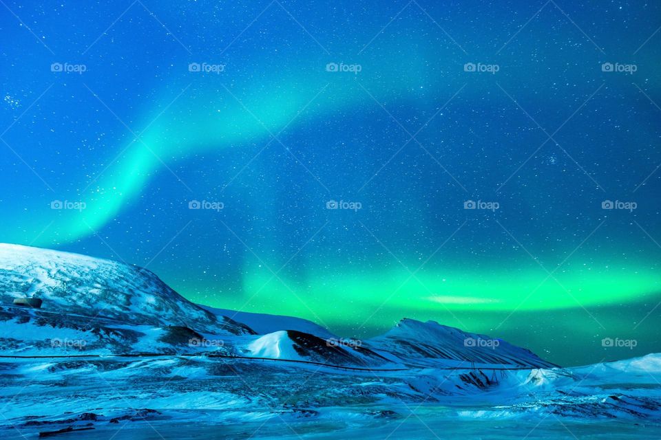 Beautiful green colour aurora natural landscape