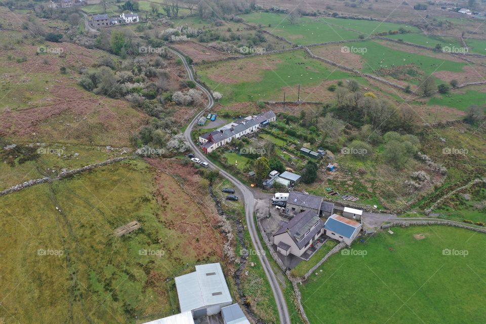 drone picture of houses in snowdonia national park