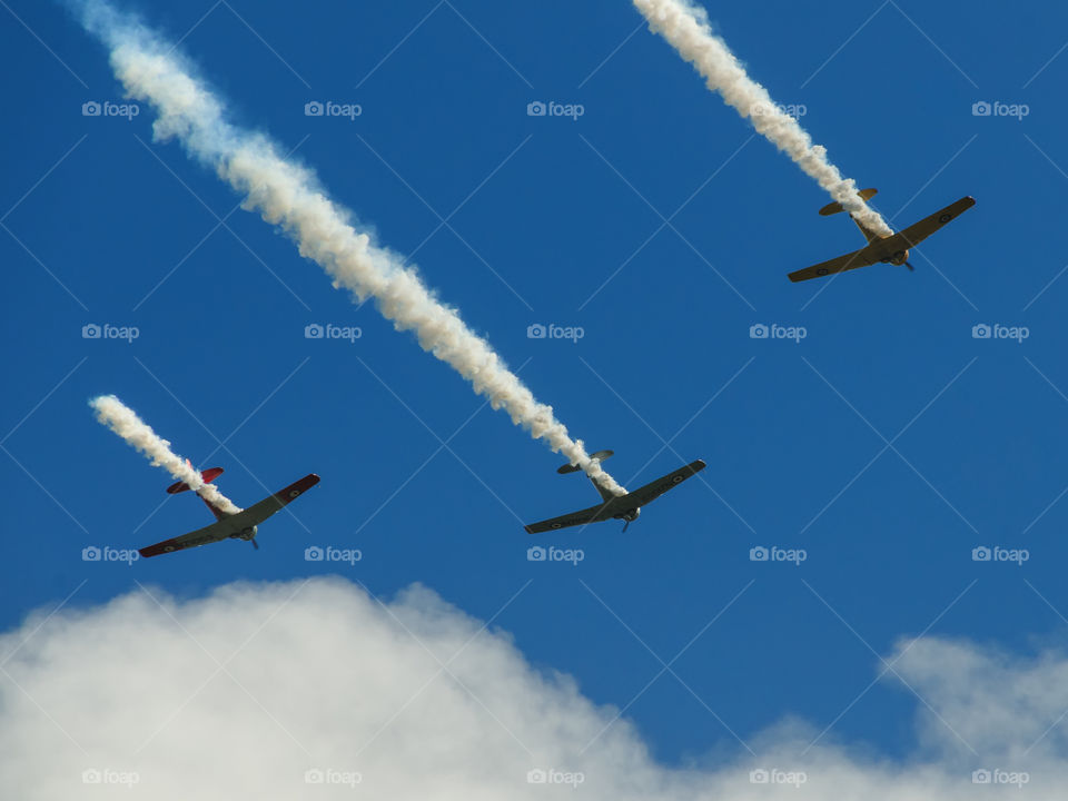 World War II planes flying over Auckland. ANZAC Day. New Zealand. 2016