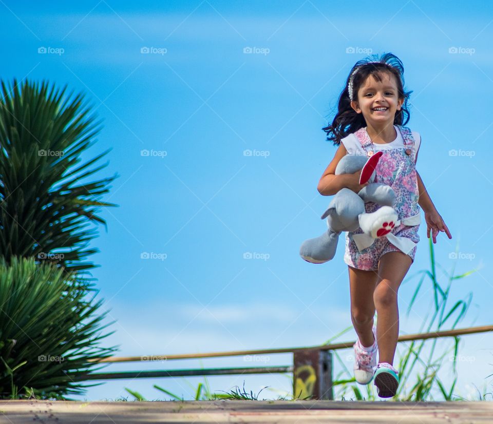 child running happiness doll summer Blue Sky smile