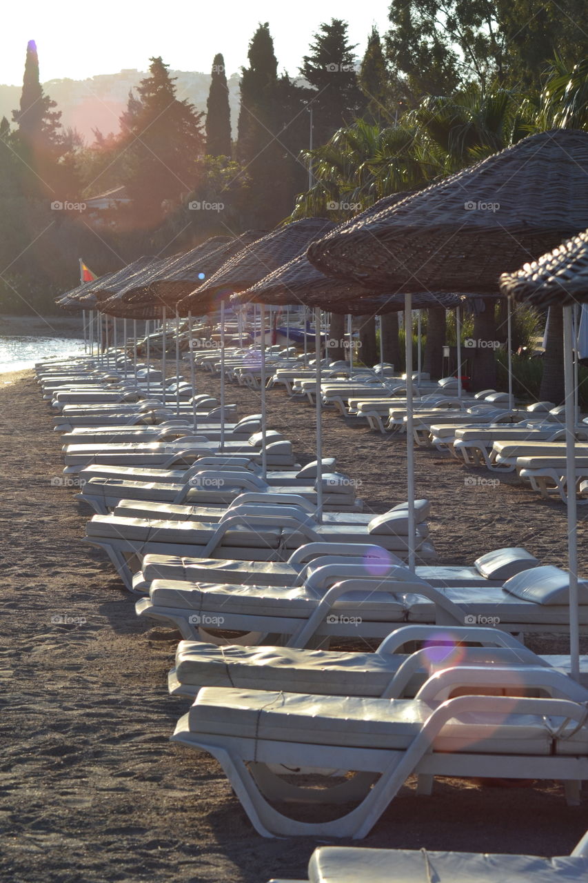 Sun chairs on beach