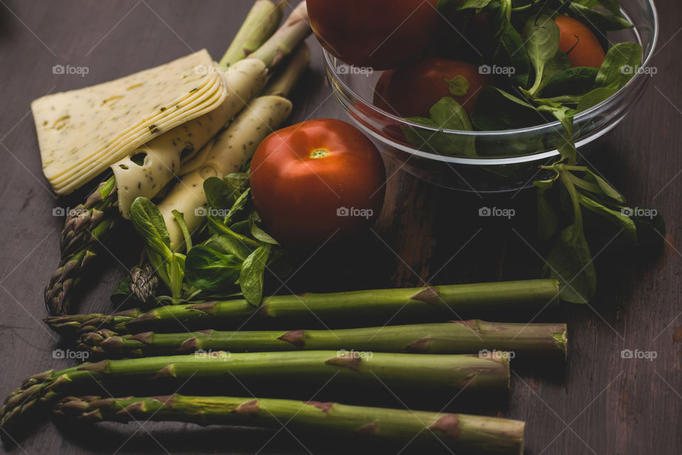 cheese, asparagus, tomatoes, vegetables