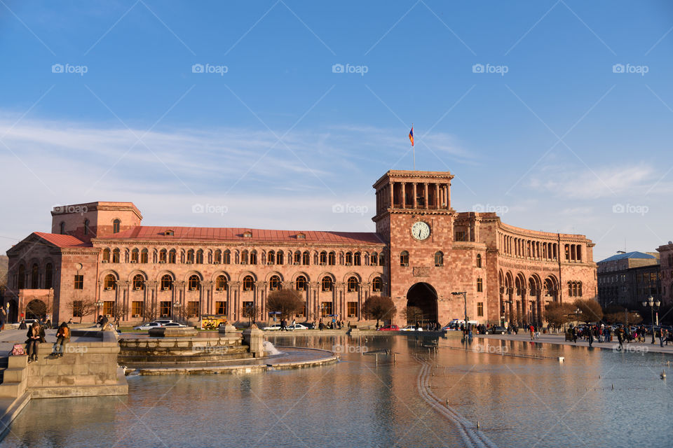 Yerevan, Armenia - April 3, 2017: The Government House of Armenia and the Republic Square in the center of Yerevan, Armenia. 
