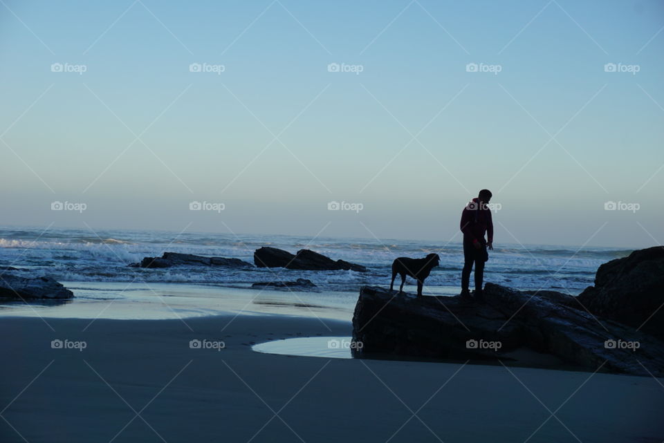 Sunrise#beach#ocean#human#dog#moment