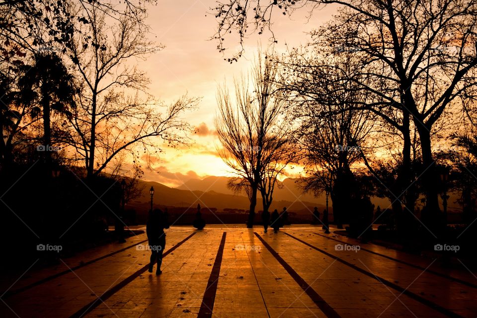Sunset at boardwalk in spain