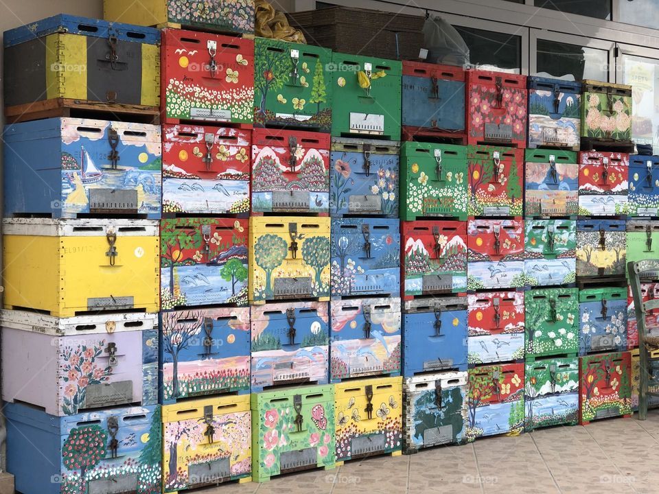 Bee hives, color explosion, honey, nature