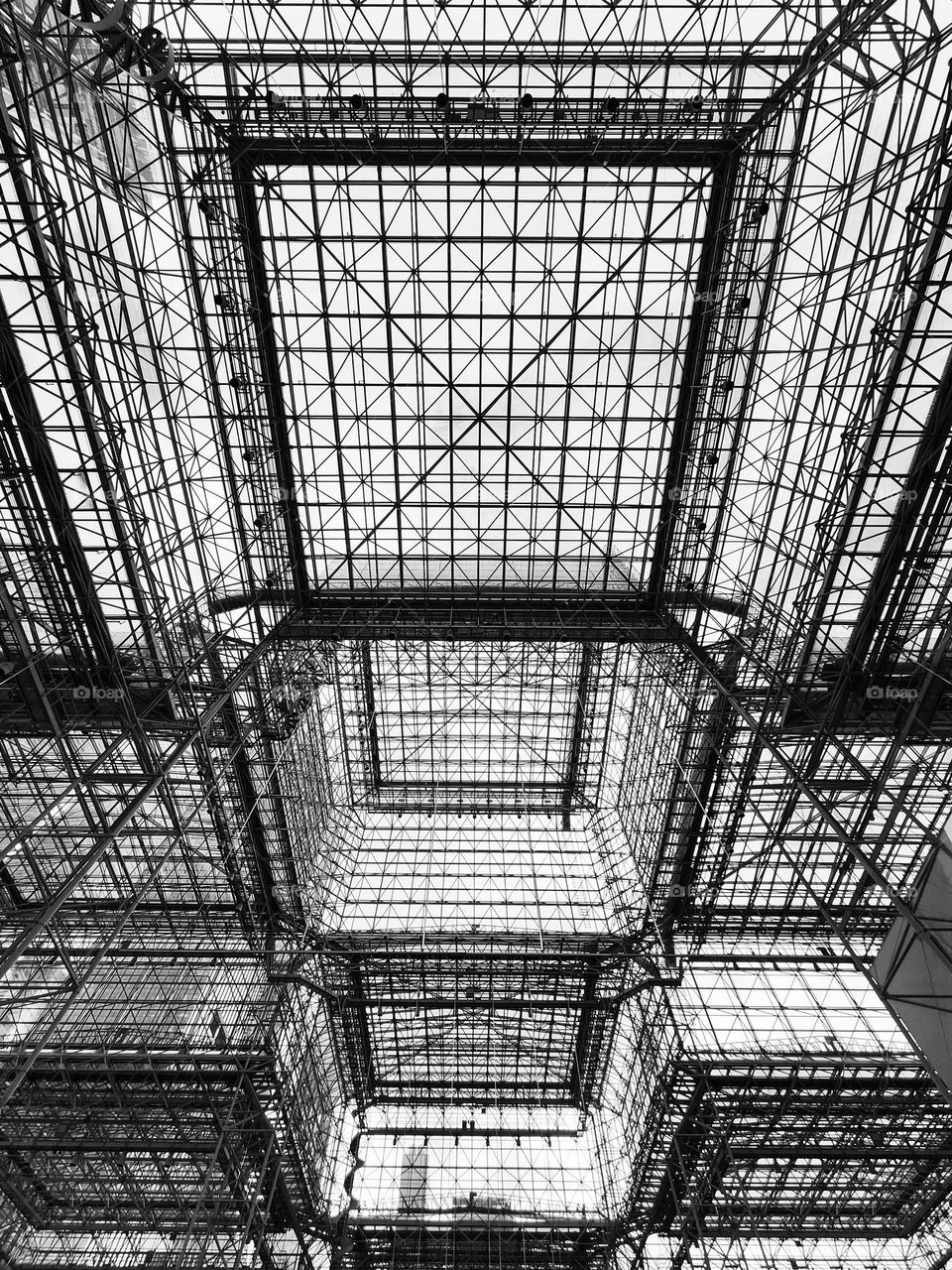 The steel and glass roof of the Javits Convention Center in New York City makes an interesting geometric pattern