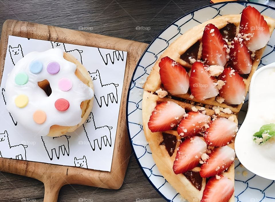 colorful donut with pie strawberry
