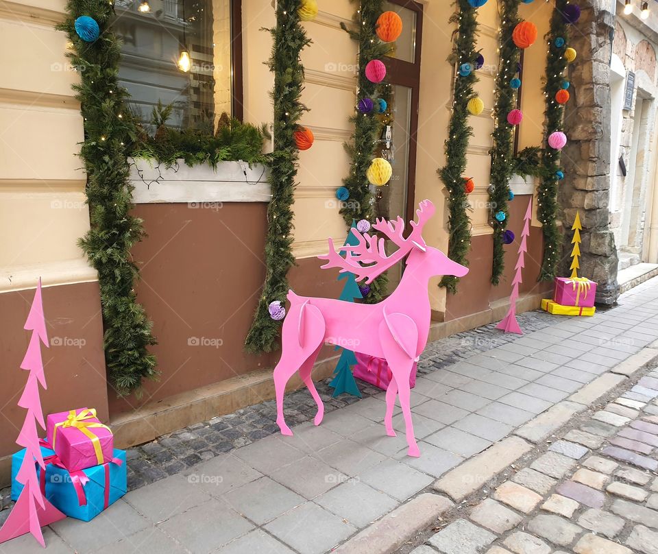 Christmas decoration on the street in Lviv, Ukraine