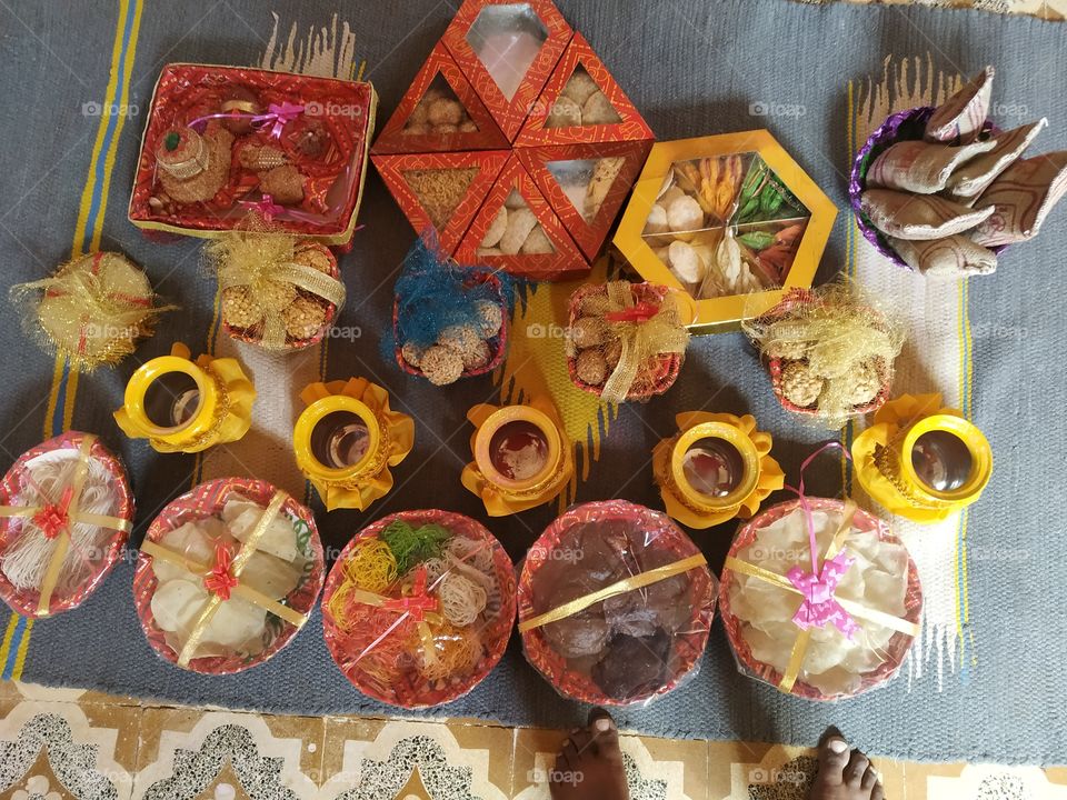 decorations of sweet box, haldi pot