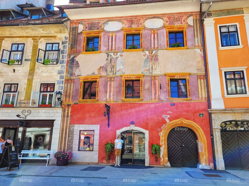 Ljubljana, Slovenia. Urban city view with modern,  old European architecture,  landmark. Geometric shapes