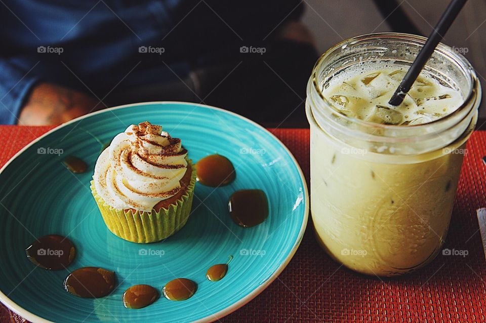 Apple cinammon cupcake best paired with an iced matcha latte.