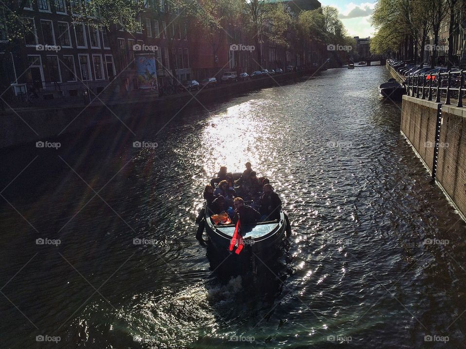 Boat on canal of Amsterdam 