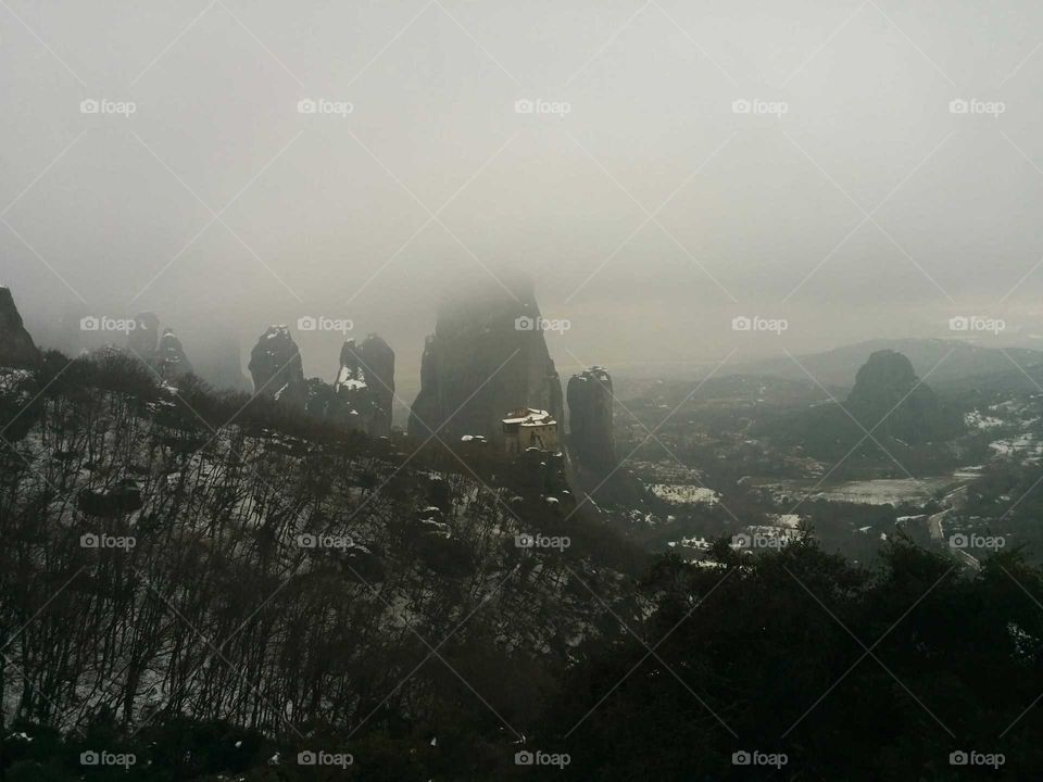 Fog, Landscape, Mountain, City, Mist