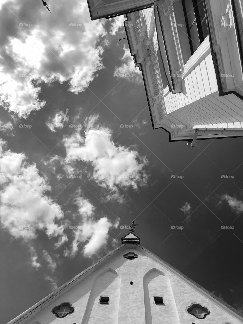 Looking up at old buildings in Tallinn Estonia 