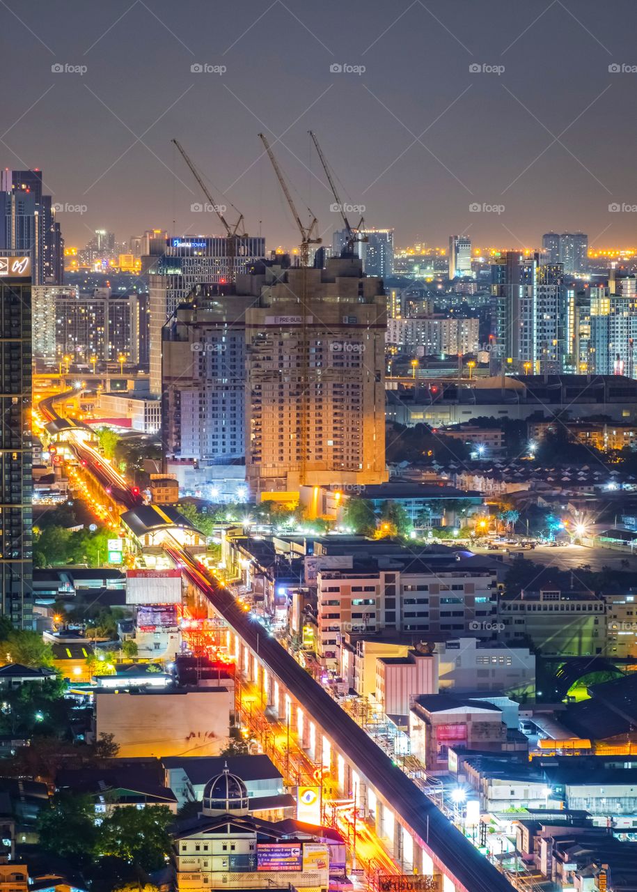 Skyscraper night scape in Bangkok Thailand