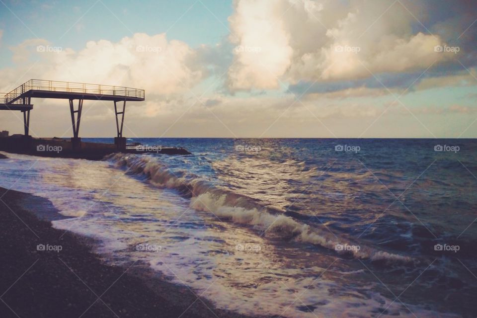 View of beach during sunset