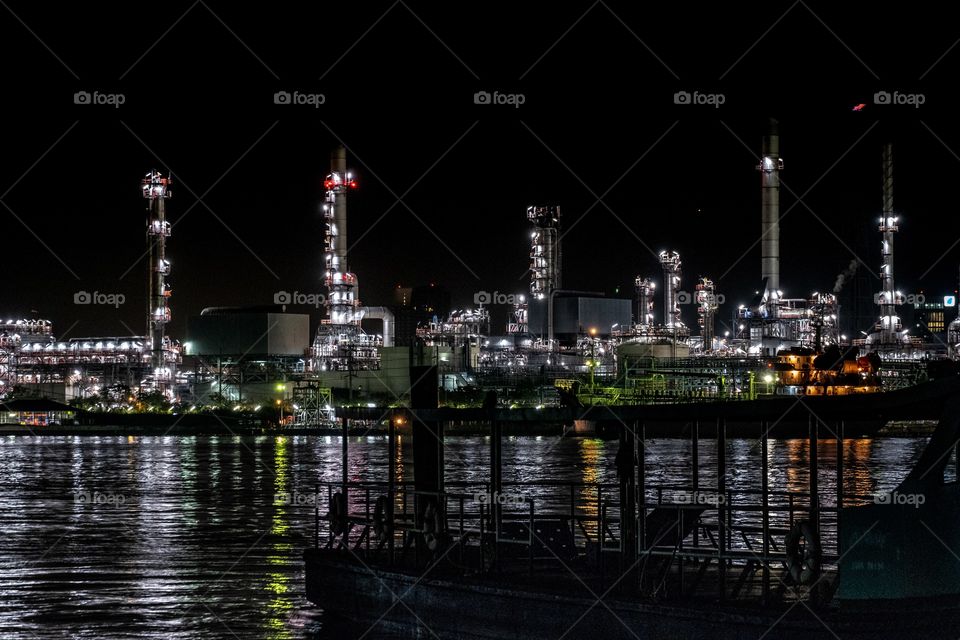 Oil Refinery plant light very beautiful in the night