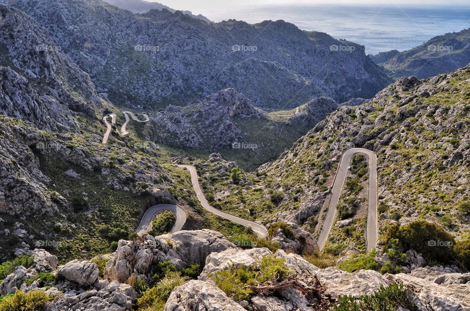 mountain roads top view on tramontana mountains on mallorca balearic island in spain