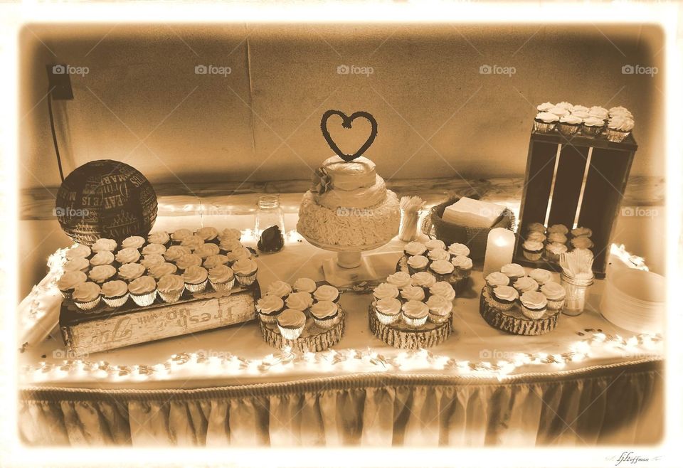 Wedding cake and cupcakes 