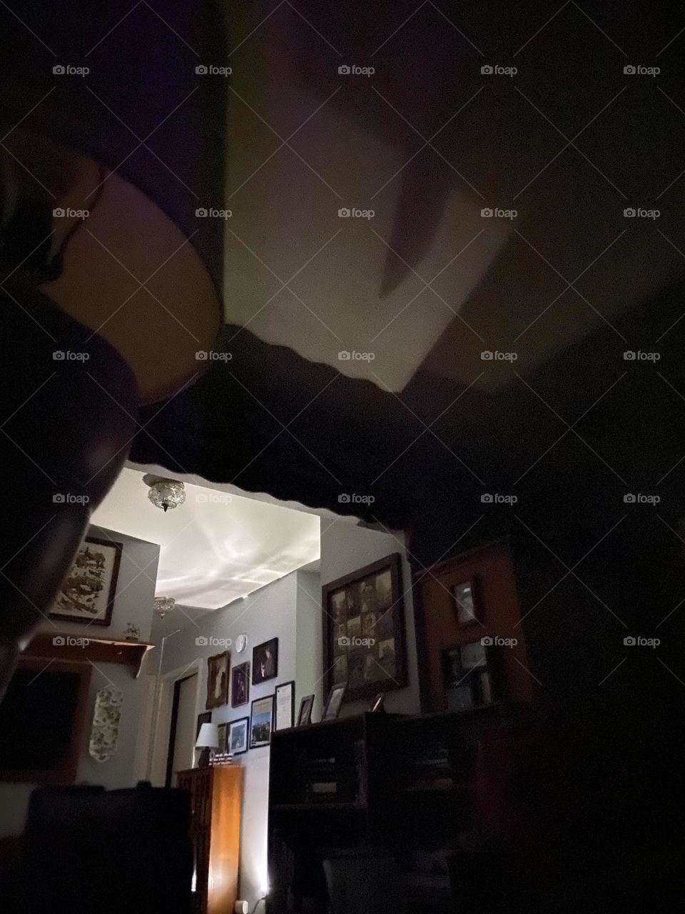 The hallway in my parents’ house shot in darkness on my iPhone in night mode. The lamp on the left is not lit, but the hall is illuminated. I like the angles in this photo, and the contrast of dark and light. A different take on a familiar space. 