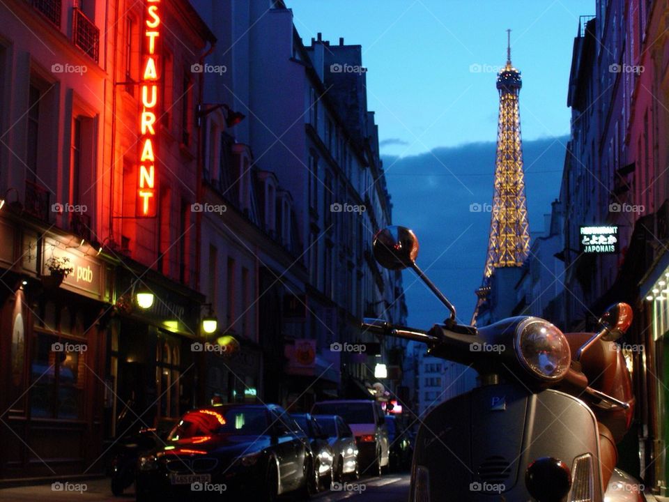 Paris street scooter pub Eiffel Tower figbush1