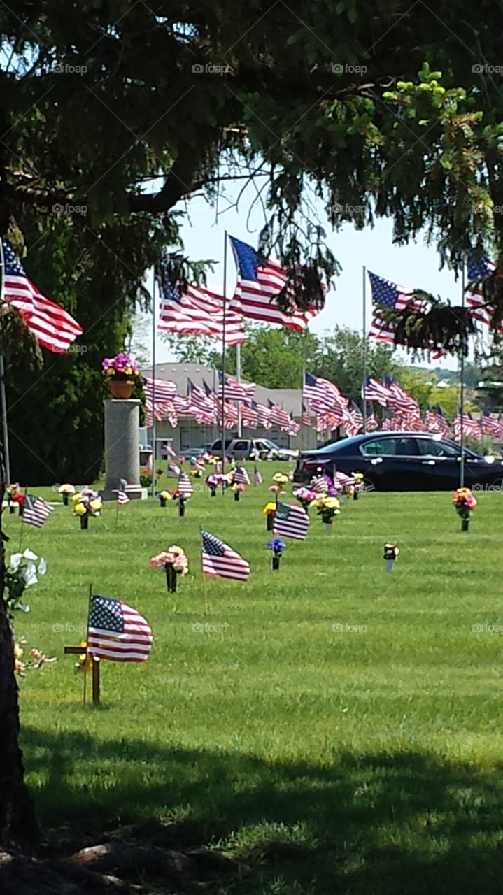 Memorial day at the cemetery.