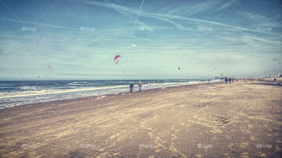 On the beach . kite surfers on the beach