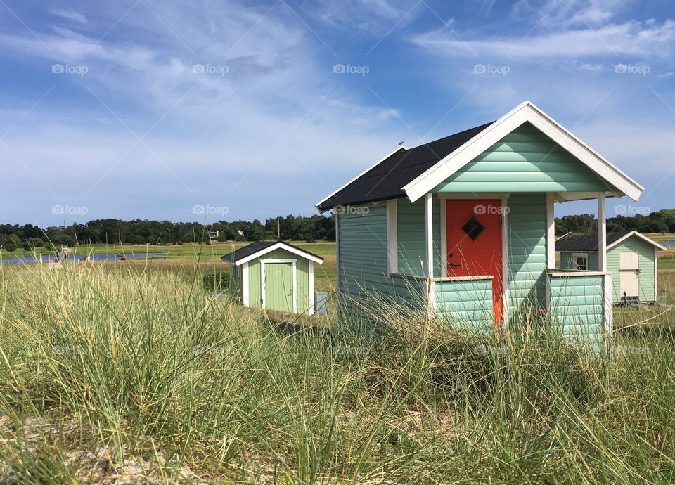 Beach huts in Skanör, Sweden.