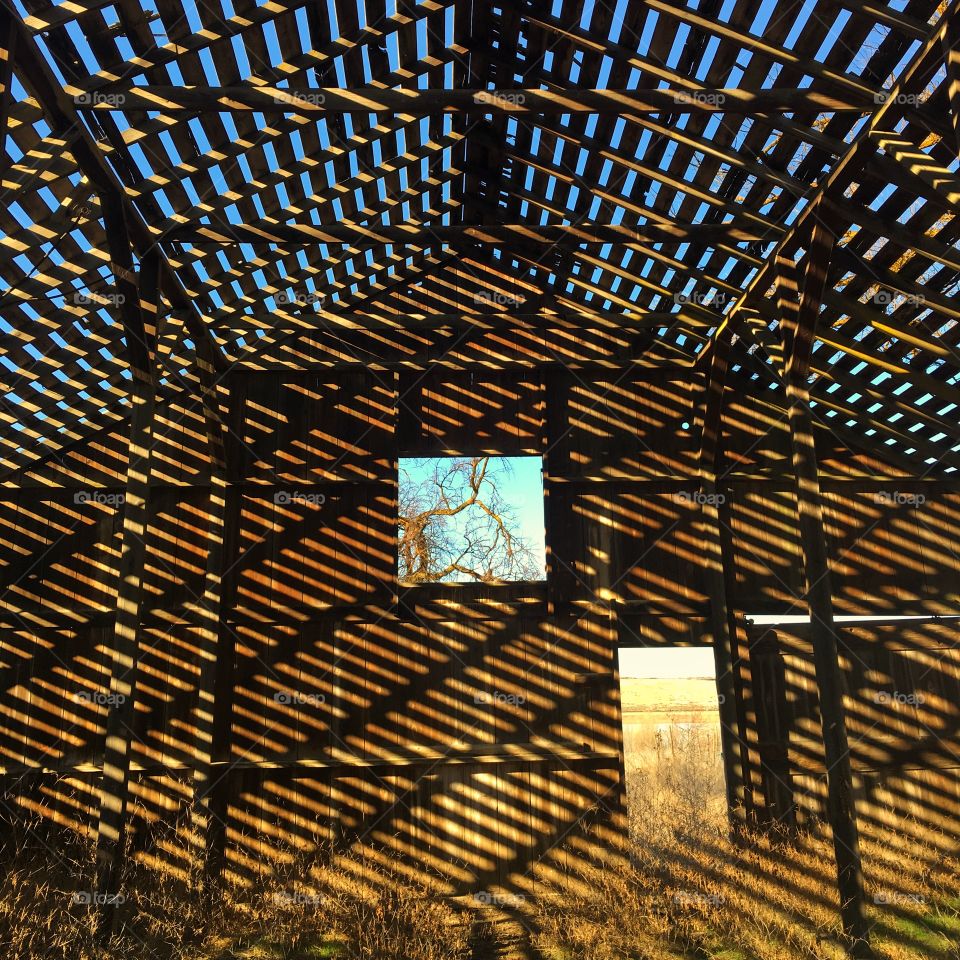 Rafter Shadows from inside old abandoned vintage barn in Eastern Washington