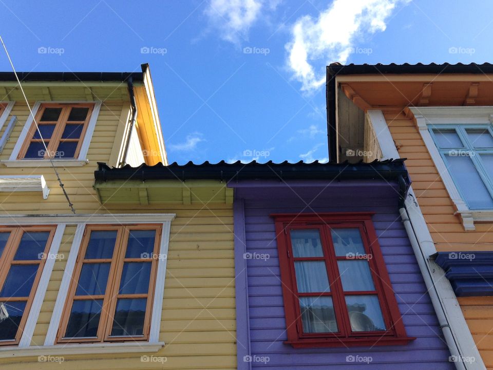 Old colorful houses, Old Stavanger, Norway . Upper part of brightly colored wooden  houses, Stavanger 
