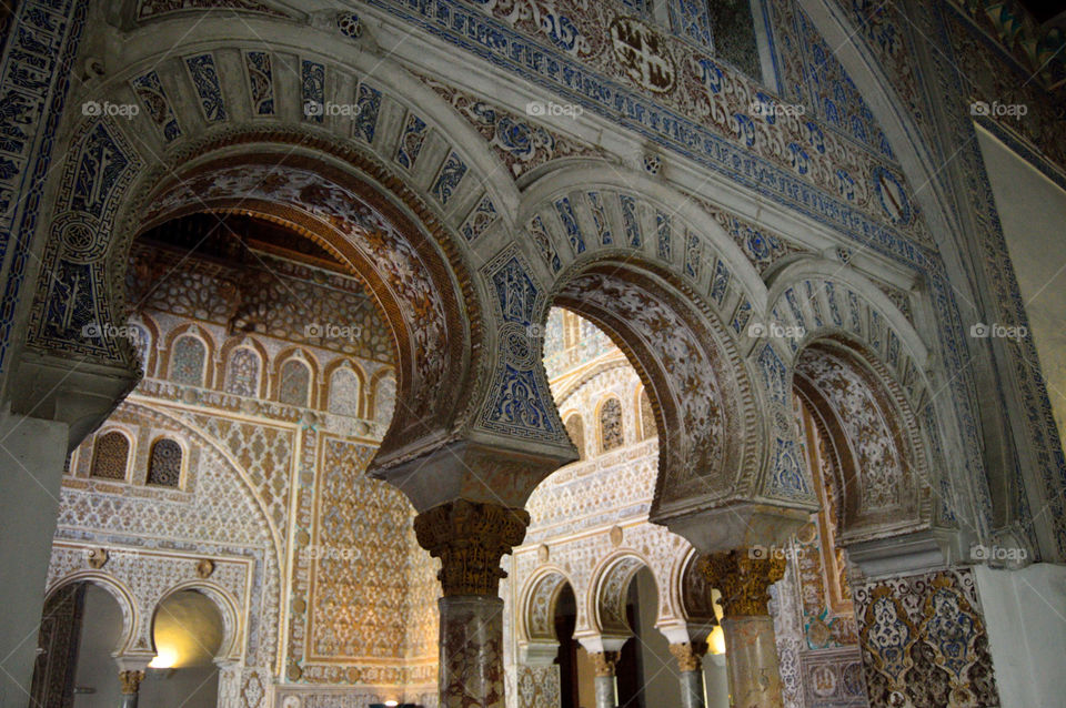 Arcade at Real Alcázar de Sevilla, Spain.