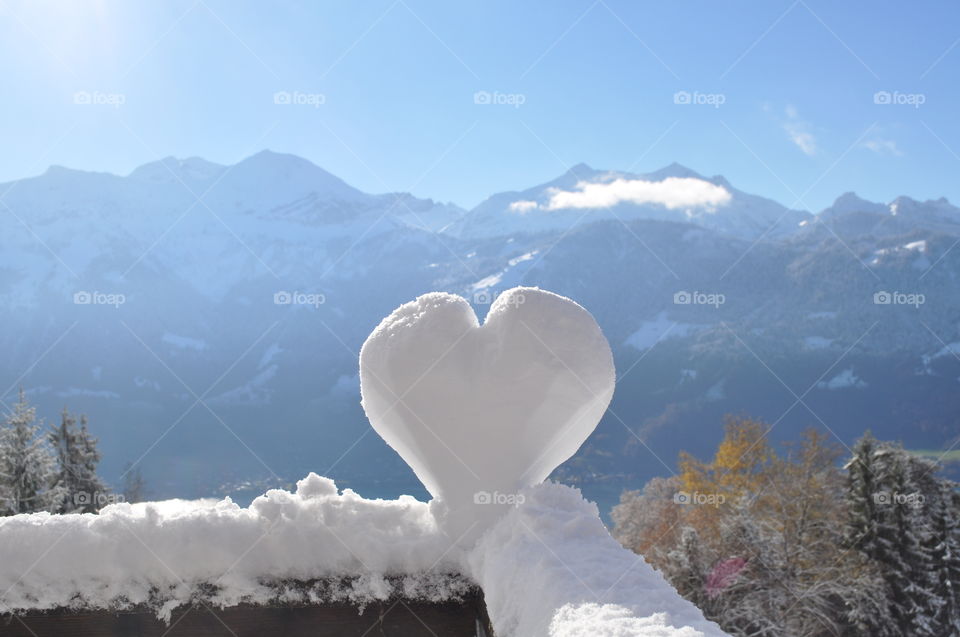 Heart shape made from snow
